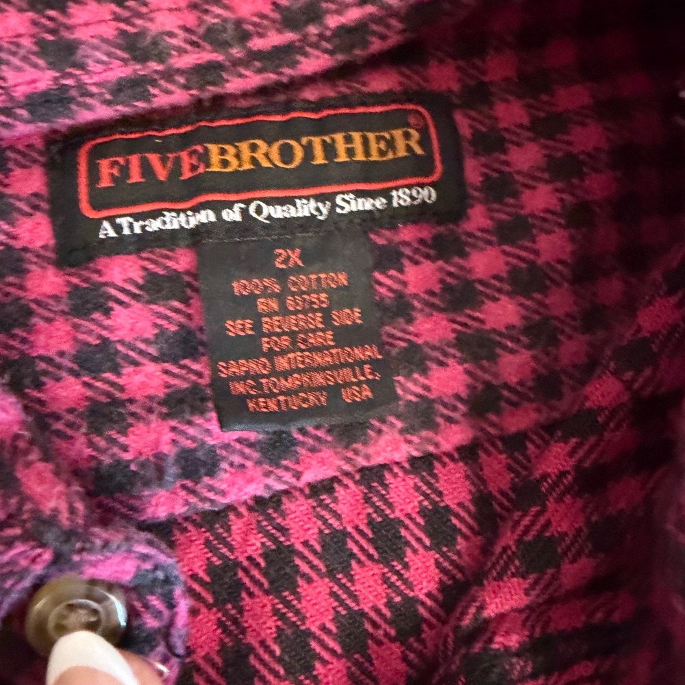 FiveBrother Mens 2X Red Black Houndstooth Cotton Western Button Down Shirt L/S